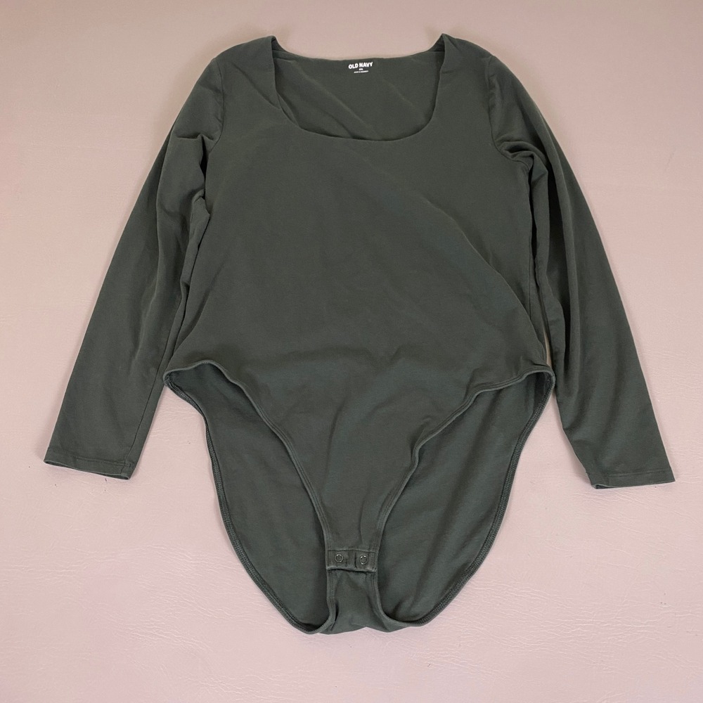 Old Navy Bodysuit Women's XXL Dark Green Square Neck Long Sleeve Cotton Stretch